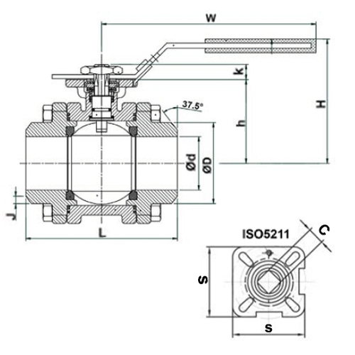 Кран шаровой Tecofi BSE6989-02PV 4″ Ду100 Ру140 полнопроходной, разборный, трехсоставной, стальной, под приварку